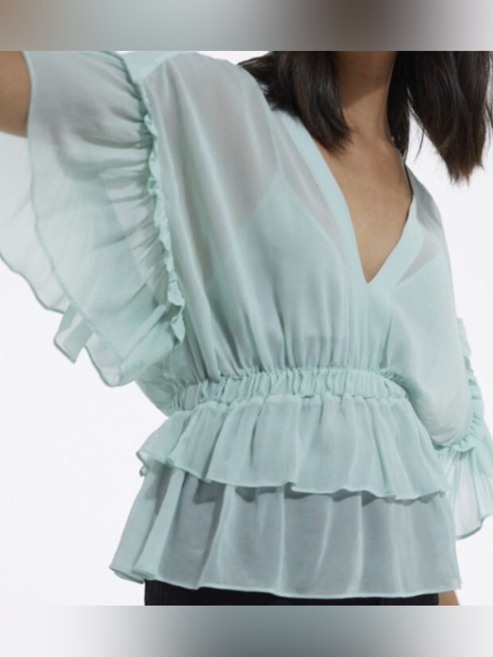 The Kooples Plain Luxury Ruffled Blouse Mint Peplum Top NWT $250 FR Sz 1 US 2-4